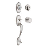 Shelburne Antique Brass Single Cylinder Door Handleset with Juno Door Knob Featuring SmartKey Security