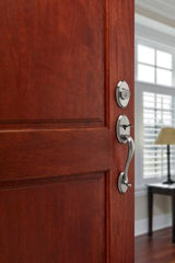 Kwikset Shelburne Antique Brass Single Cylinder Door Handleset with Juno Door Knob Featuring SmartKey Security