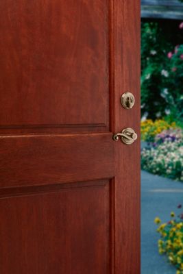 Kwikset Shelburne Antique Brass SmartKey Single-Cylinder Deadbolt Keyed Entry Door Handleset with Lido Lever