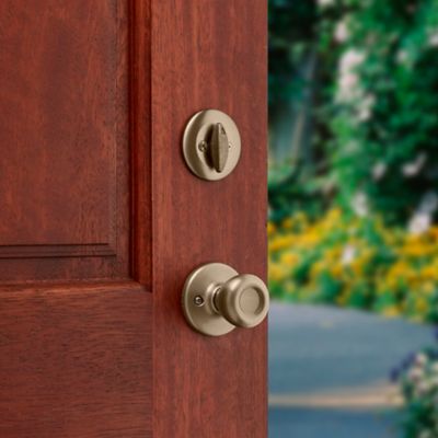 Kwikset Belleview Antique Brass Single Cylinder Door Handleset with Tylo Knob, SmartKey Security