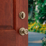 Kwikset Belleview Antique Brass Single Cylinder Door Handleset with Tylo Knob, SmartKey Security