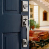 Kwikset Tavaris Satin Nickel Single Cylinder Door Handleset with Vedani Lever Featuring SmartKey Security