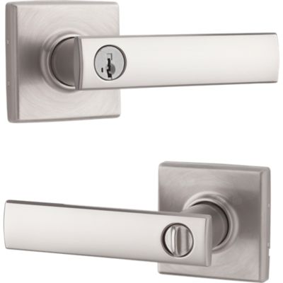 Vedani Satin Nickel Square Exterior Entry Door Lever featuring SmartKey Security
