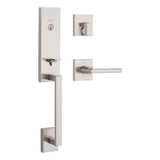 Kwikset Vancouver Matte Black Single Cylinder Low Profile Handleset with Halifax Lever featuring SmartKey Security