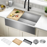 KRAUS Kore Workstation Farmhouse/Apron-Front 33 in. Single Bowl Stainless Steel Kitchen Sink with Accessories