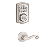 Kwikset SmartCode Satin Nickel Single Cylinder Electronic Deadbolt with SmartKey Security and Lido Hall/Closet Lever