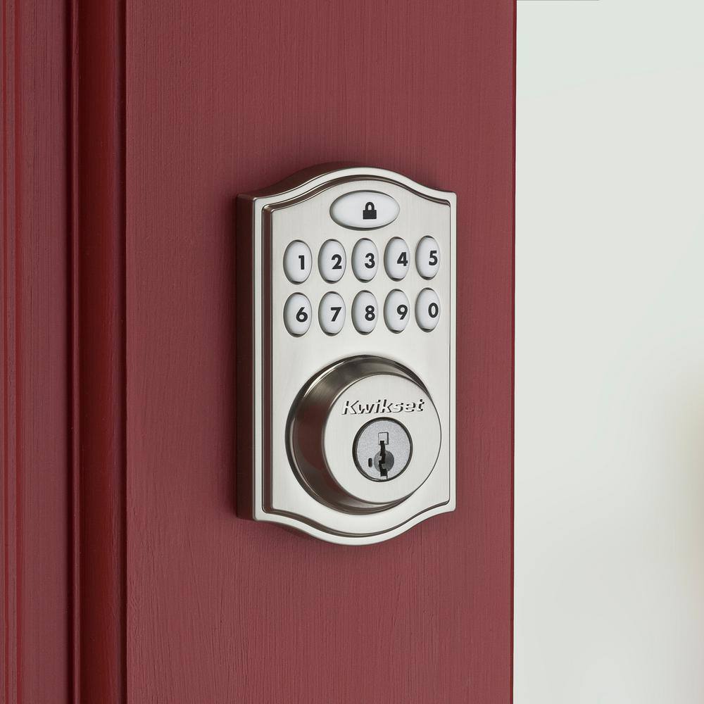Kwikset Z-Wave SmartCode Satin Nickel Single Cylinder Keypad Electronic Deadbolt with Juno Hall/Closet Knob