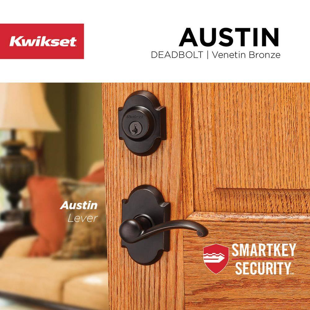 Kwikset Austin Venetian Bronze Single Cylinder Deadbolt featuring SmartKey Security with Microban Antimicrobial Technology