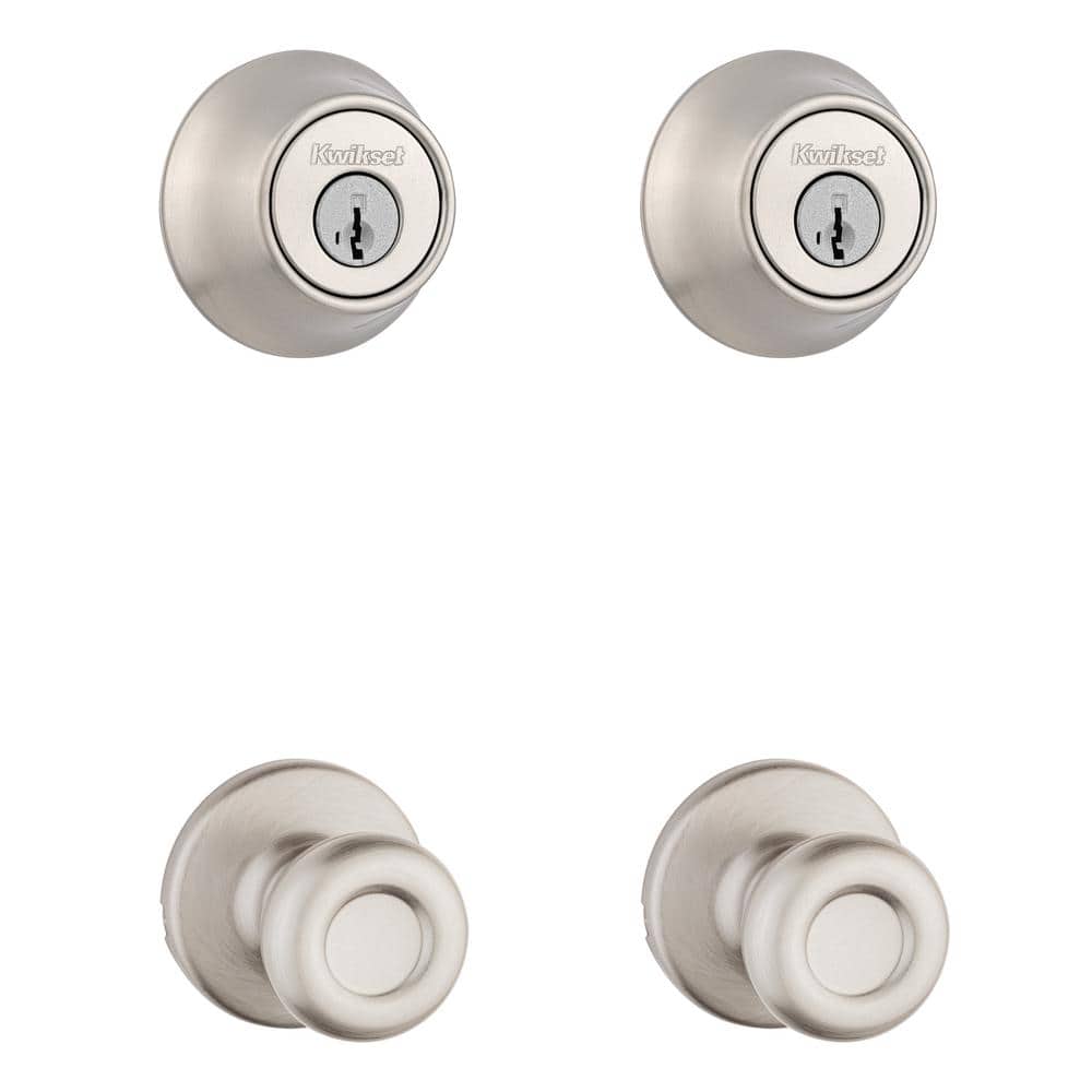 Kwikset 240 Tylo Satin Nickel Hall/Closet Door Knob & Single Cylinder Deadbolt Project Pack with SmartKey Security