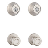 Kwikset 240 Tylo Satin Nickel Hall/Closet Door Knob & Single Cylinder Deadbolt Project Pack with SmartKey Security