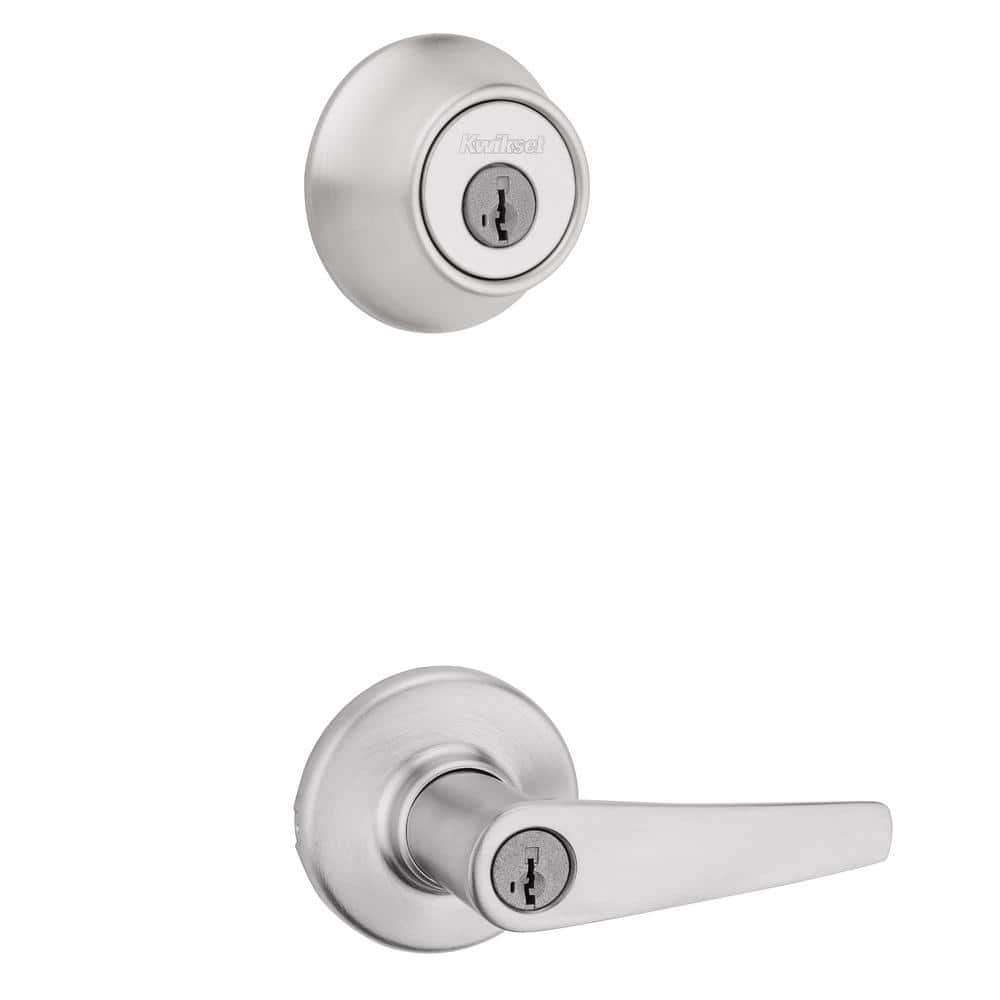 Kwikset Delta Satin Chrome Exterior Door Lever & Single Cylinder Deadbolt Combo Pack with SmartKey Security