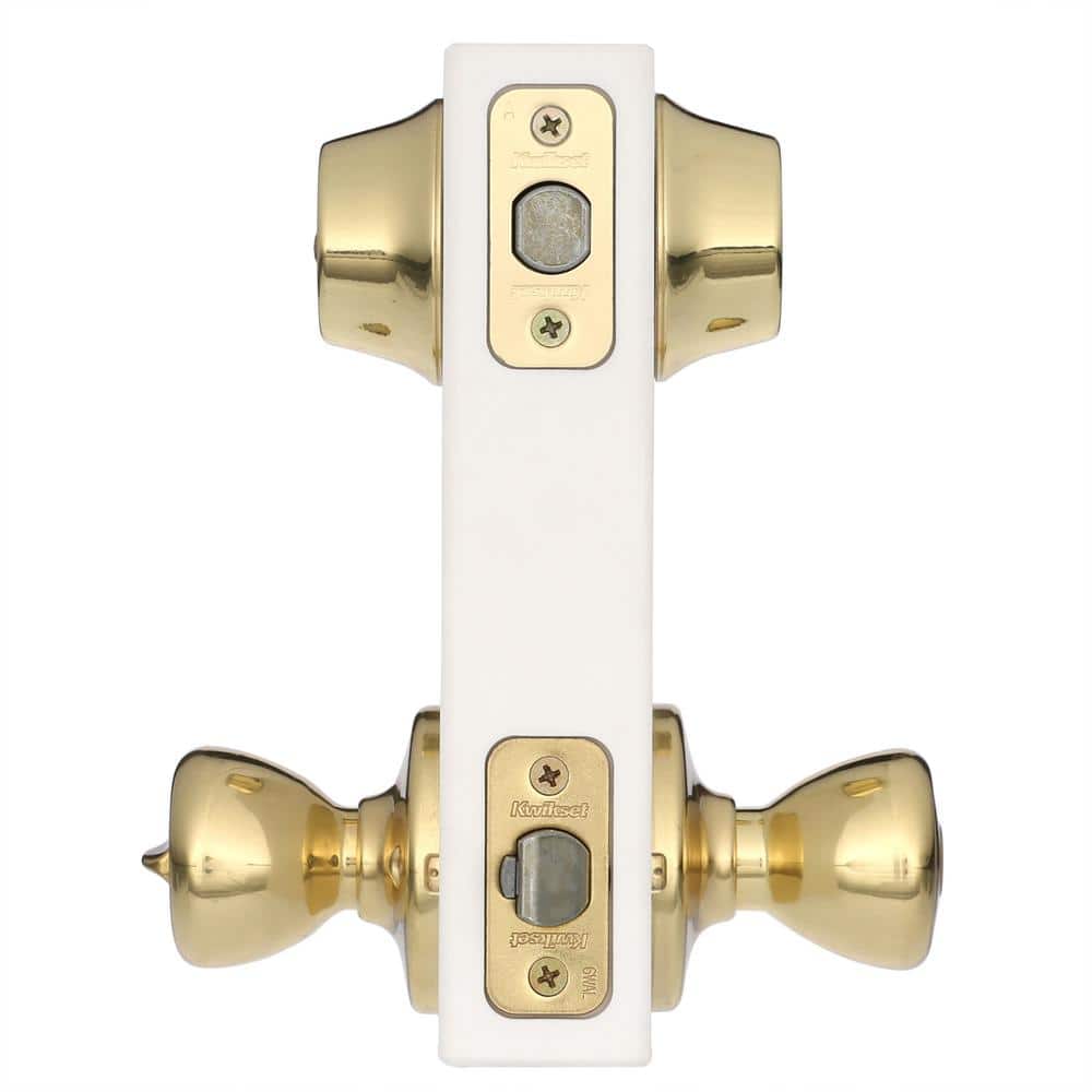 Kwikset Tylo Polished Brass Entry Door Knob & Double Cylinder Deadbolt Combo Pack with Microban Antimicrobial Technology