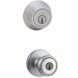 Kwikset Tylo Satin Chrome Single Cylinder Entry Door Knob & Deadbolt Combo Pack