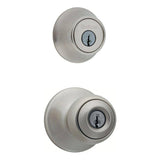 Kwikset Polo Satin Nickel Single Cylinder Entry Door Knob & Deadbolt Combo Pack with Microban Antimicrobial Technology