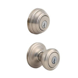 Kwikset Cameron Satin Nickel Exterior Entry Door Knob & Single Cylinder Deadbolt Combo Pack with SmartKey Security