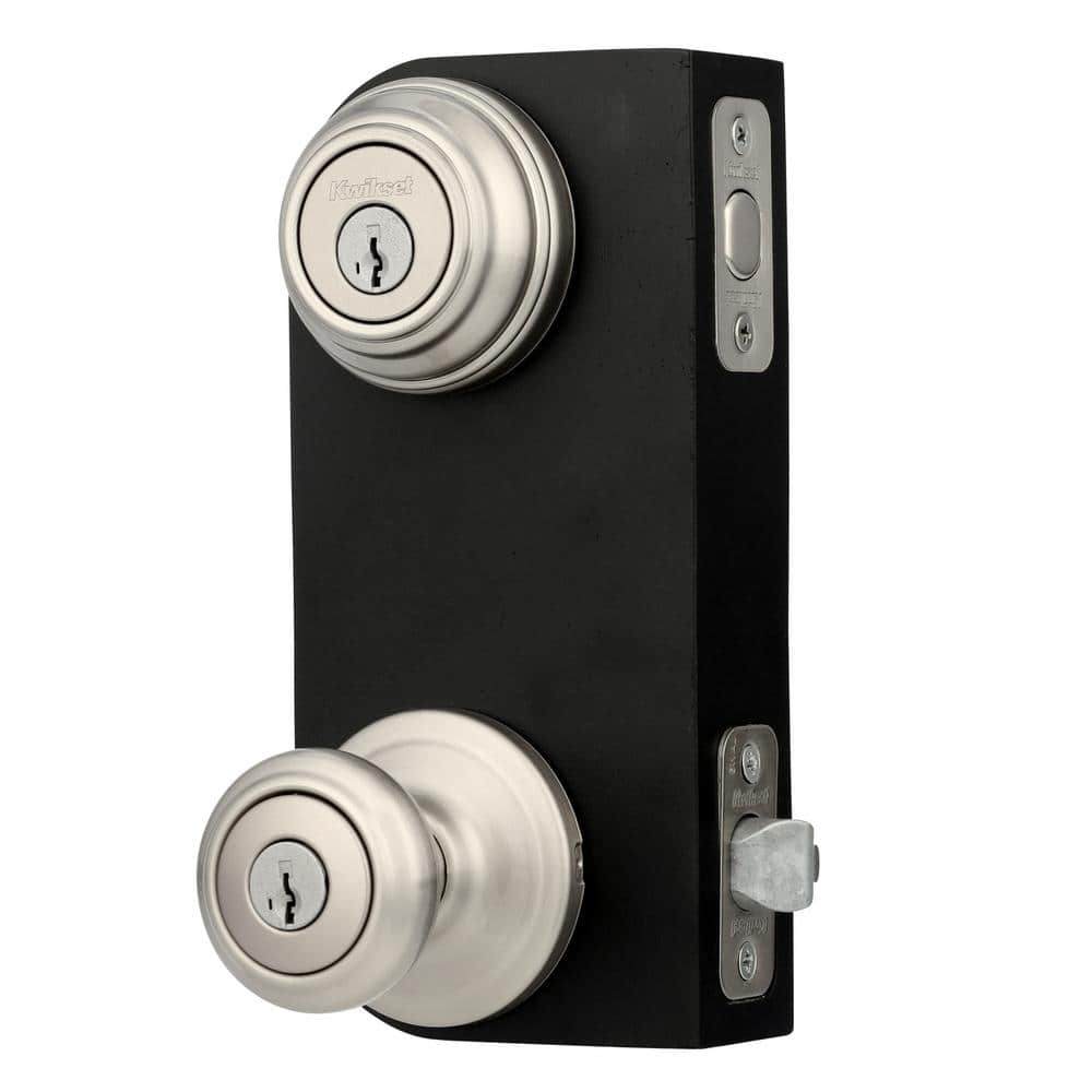 Kwikset Cameron Satin Nickel Exterior Entry Door Knob & Single Cylinder Deadbolt Combo Pack with SmartKey Security