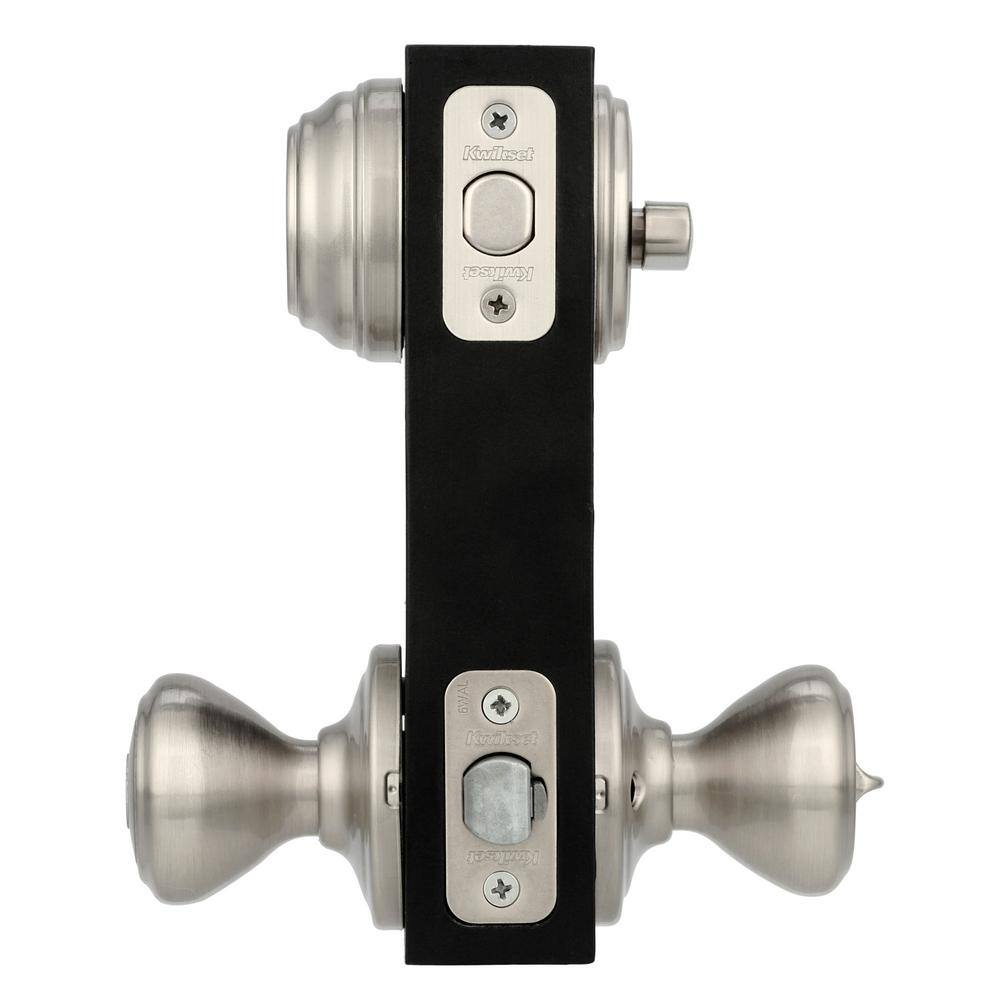 Kwikset Cameron Satin Nickel Exterior Entry Door Knob & Single Cylinder Deadbolt Combo Pack with SmartKey Security