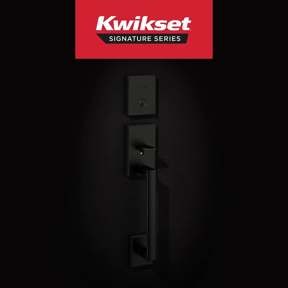 Kwikset San Clemente Matte Black Entry Handleset with Halifax Keyed Entry Door Handle Combo Pack
