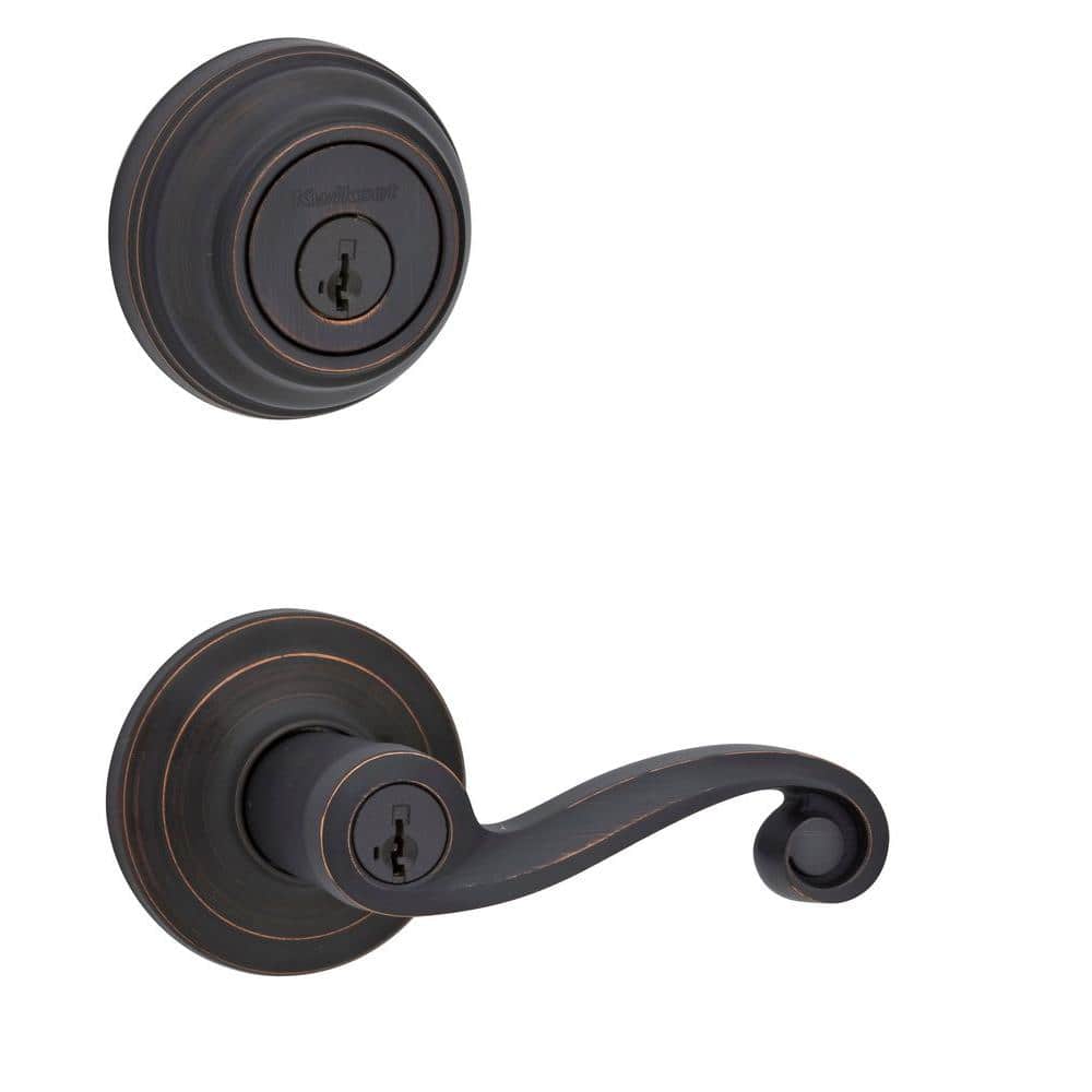 Kwikset Lido Venetian Bronze SmartKey Single-Cylinder Deadbolt + Keyed Entry Lever Combo Pack