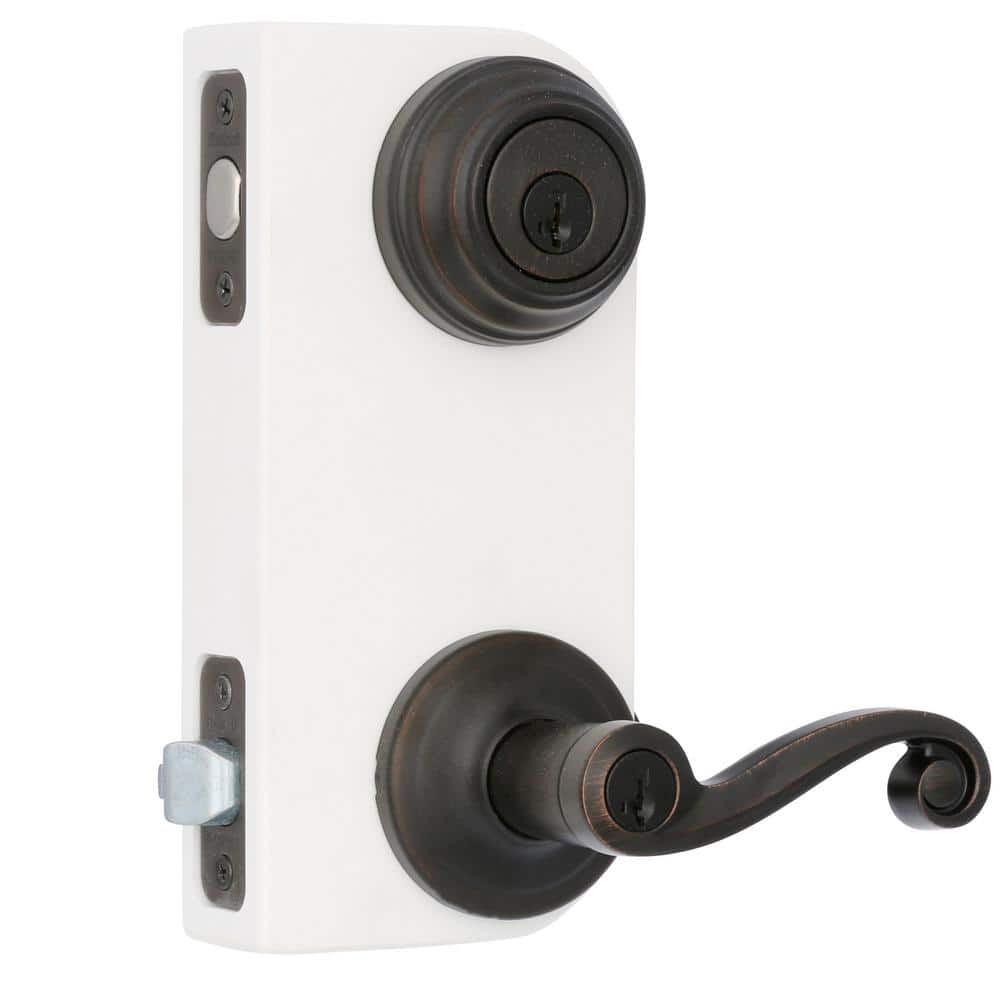 Kwikset Lido Venetian Bronze SmartKey Single-Cylinder Deadbolt + Keyed Entry Lever Combo Pack