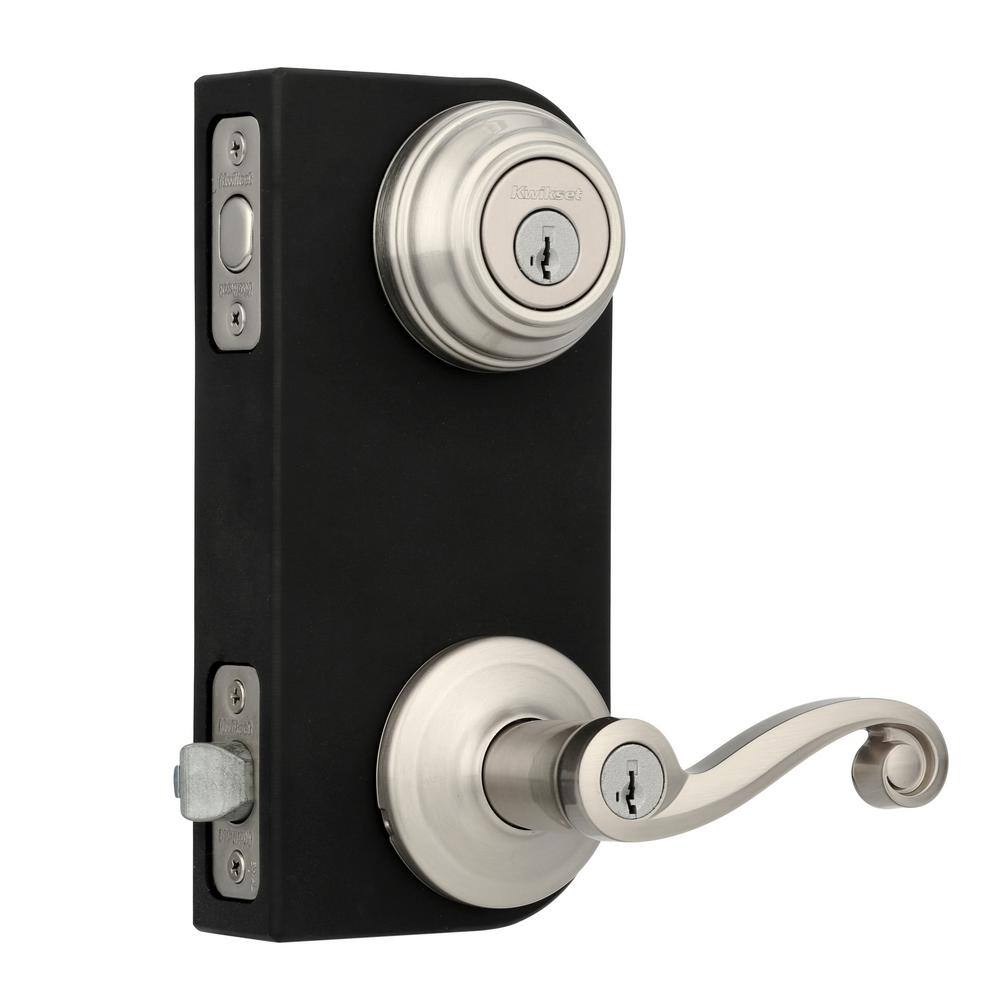 Kwikset Lido Satin Nickel Exterior Entry Lever & Single Cylinder Deadbolt Combo Pack with SmartKey Security