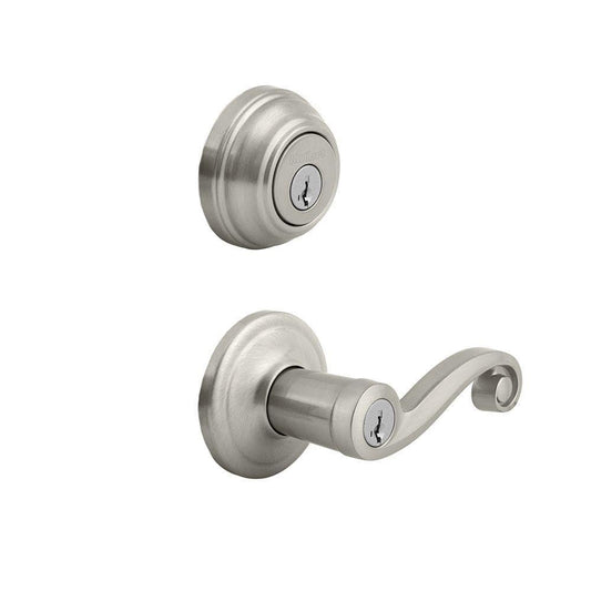 Kwikset Lido Satin Nickel Exterior Entry Lever & Single Cylinder Deadbolt Combo Pack with SmartKey Security