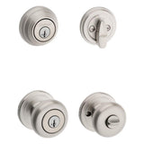 Kwikset Juno Satin Nickel Exterior Entry Door Knob and Single Cylinder Deadbolt Combo Pack with SmartKey Security