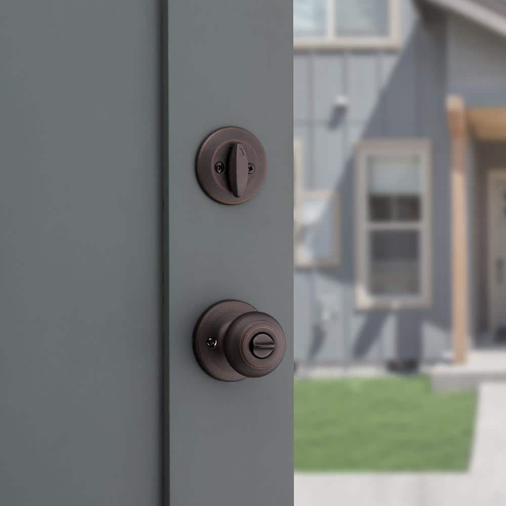Kwikset Cove Venetian Bronze Exterior Entry Door Knob and Single Cylinder Deadbolt Combo Pack