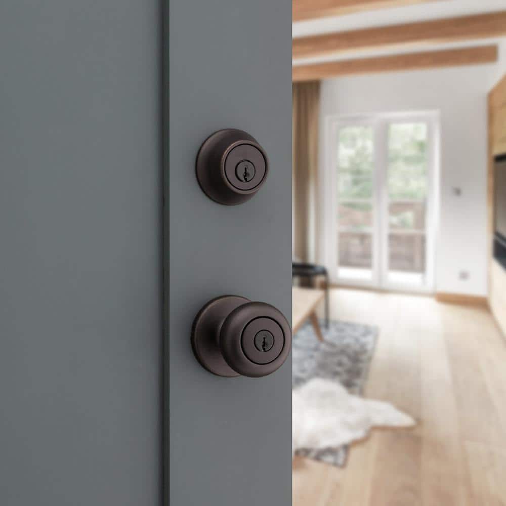 Kwikset Cove Venetian Bronze Exterior Entry Door Knob and Single Cylinder Deadbolt Combo Pack