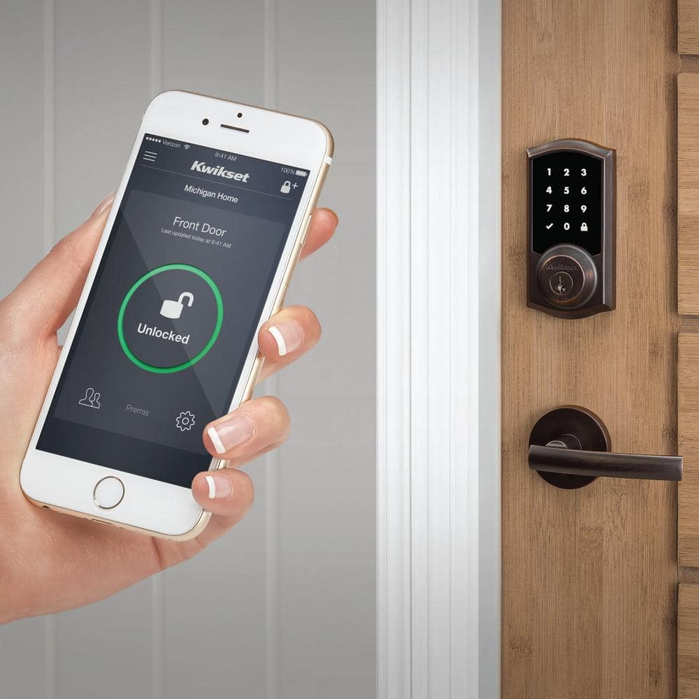 Kwikset Premis Touchscreen Smart Lock, Venetian Bronze, Single Cylinder Electronic Deadbolt with Juno Hall/Closet Knob