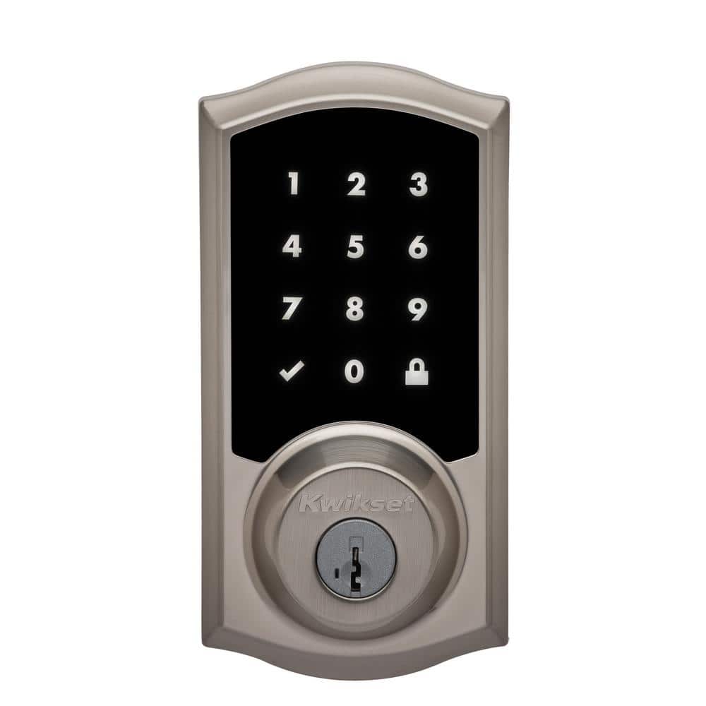 Kwikset Premis Touchscreen Smart Lock, Single Cylinder Electronic Deadbolt, Satin Nickel, with Avalon Handleset and Tustin Lever