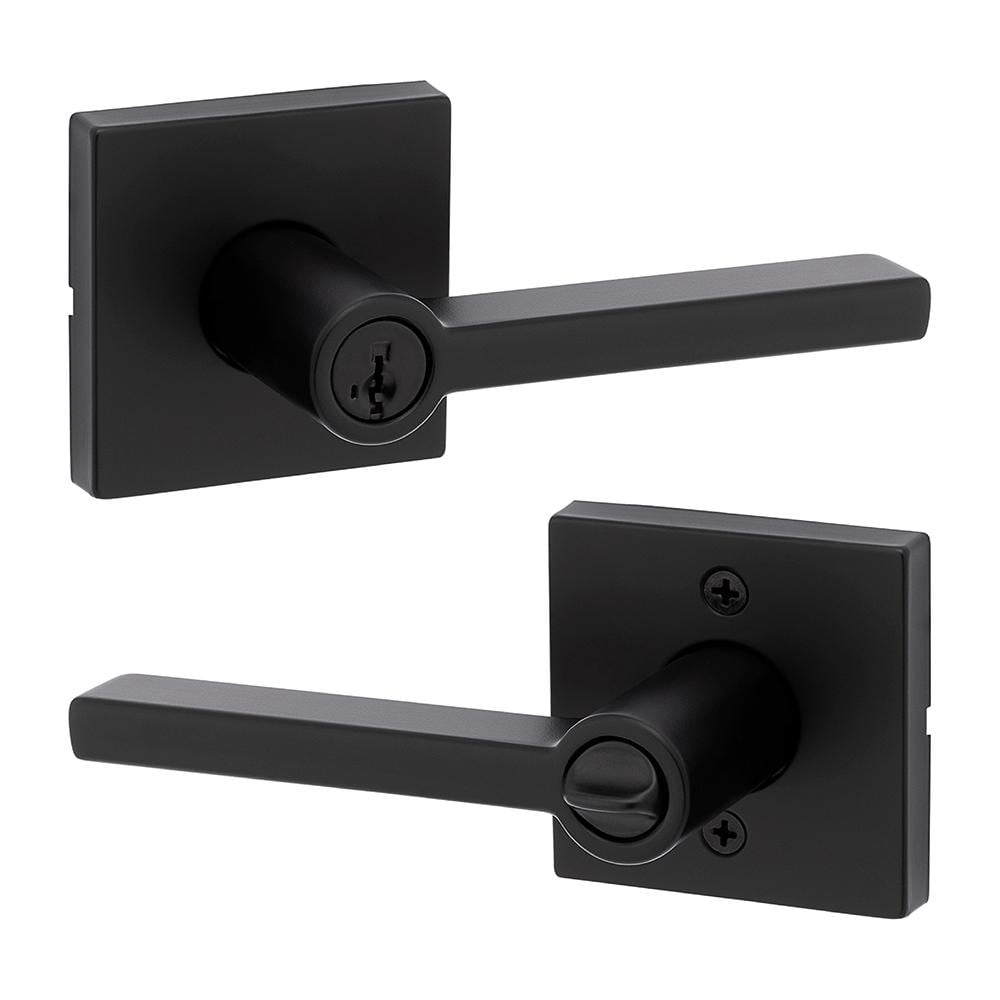 Kwikset Halifax Matte Black Keyed Entry Lever, ANSI/BHMA Grade 3, 2-3/4 in Backset