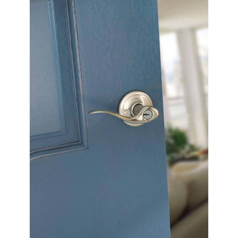 Kwikset Tustin Satin Nickel Keyed Entry Door Lever with SmartKey Security (740TNL 15 SMT CP K4)