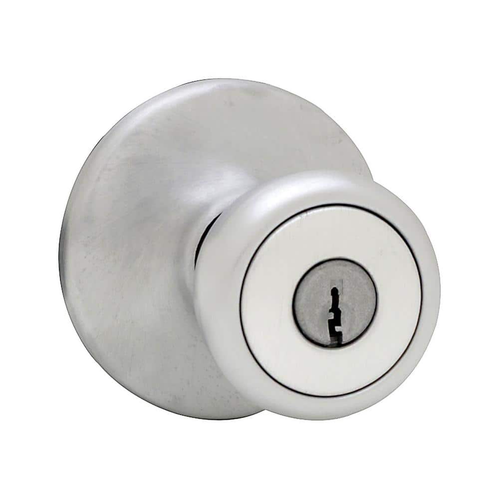 Kwikset Mobile Home Satin Chrome Keyed Entry Knob, ANSI/BHMA Grade 3, Fits 1-3/8–1-3/4 in. Doors