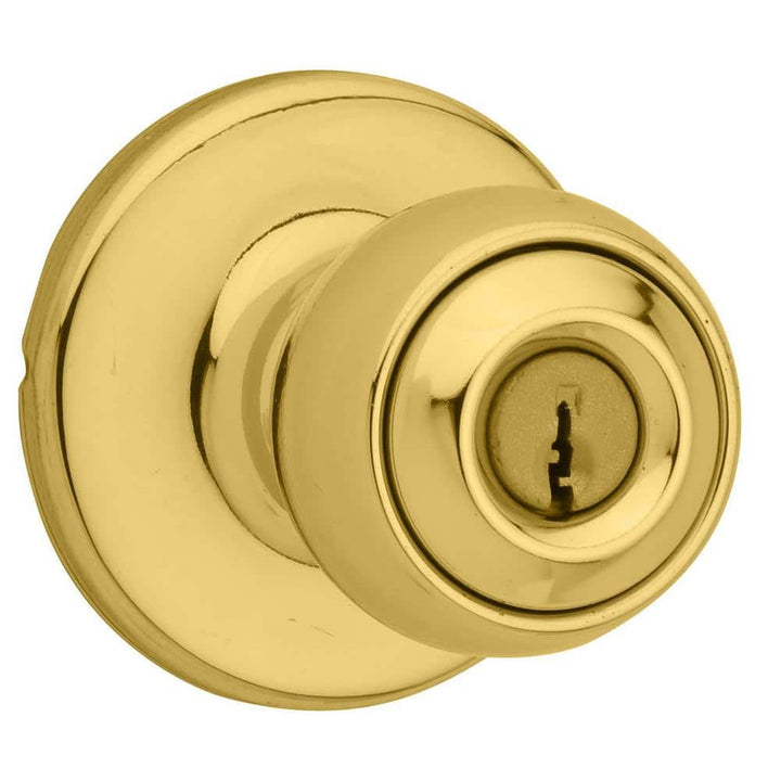 Kwikset Polo Polished Brass Exterior Entry Door Knob with Microban Antimicrobial Technology