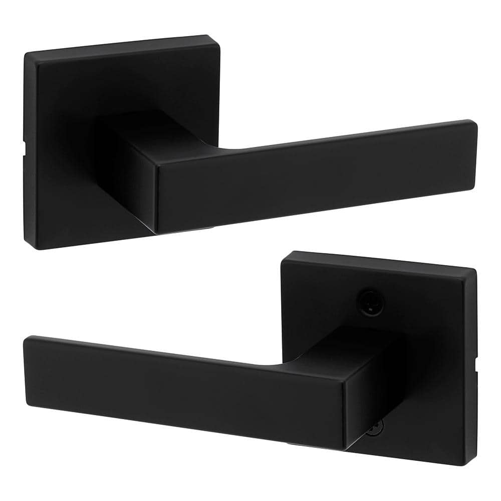 Kwikset Singapore Square Matte Black Hall Closet Door Handle with Microban (4 Pack)
