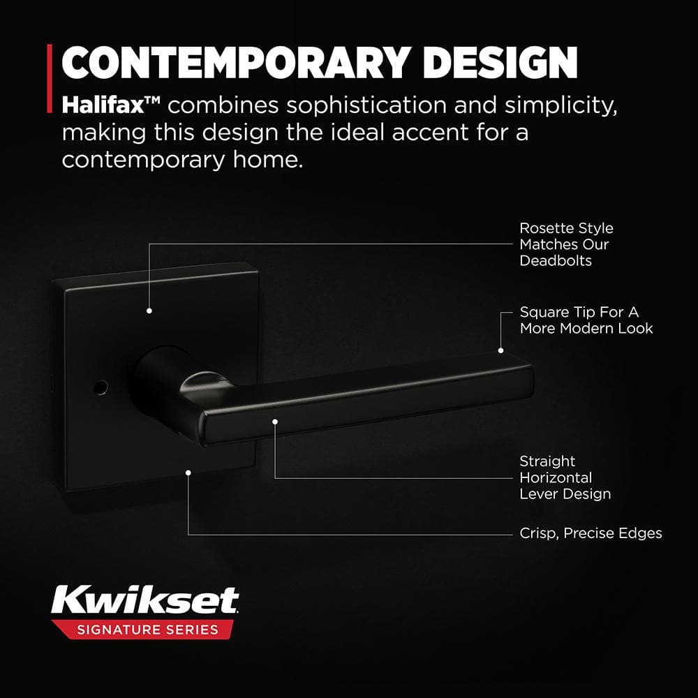 Kwikset Halifax Square Matte Black Bed/Bath Door Lever with Lock (4-Pack)