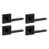 Kwikset Halifax Square Matte Black Bed/Bath Door Lever with Lock (4-Pack)