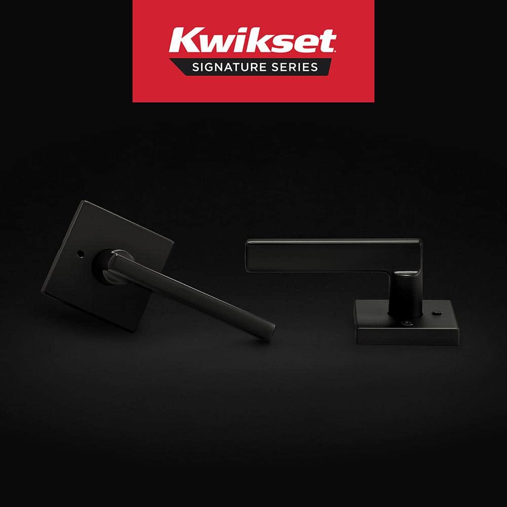 Kwikset Halifax Square Matte Black Bed/Bath Door Lever with Lock (4-Pack)