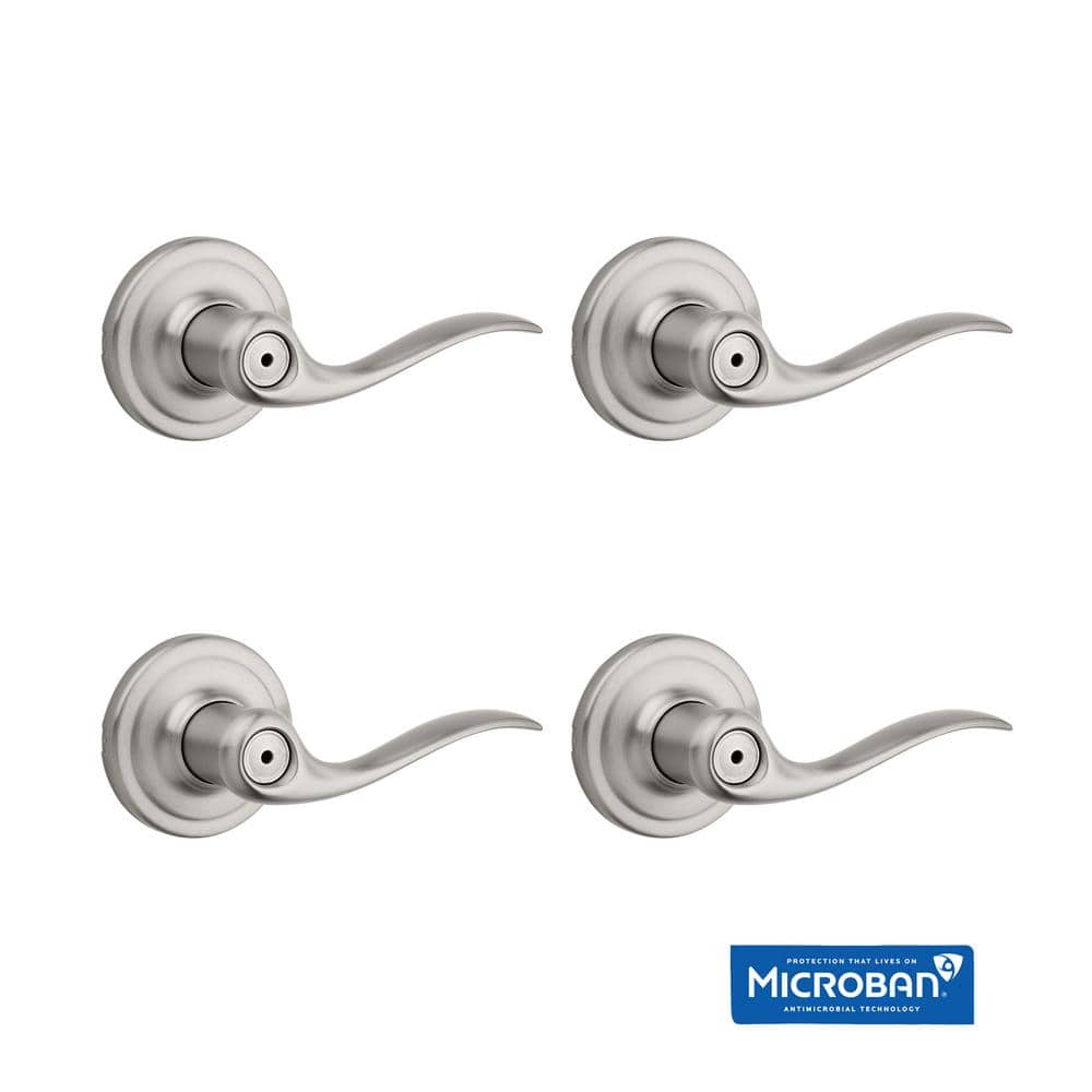 Kwikset Tustin Satin Nickel Privacy Bed/Bath Door Handle (4-Pack) with Lock