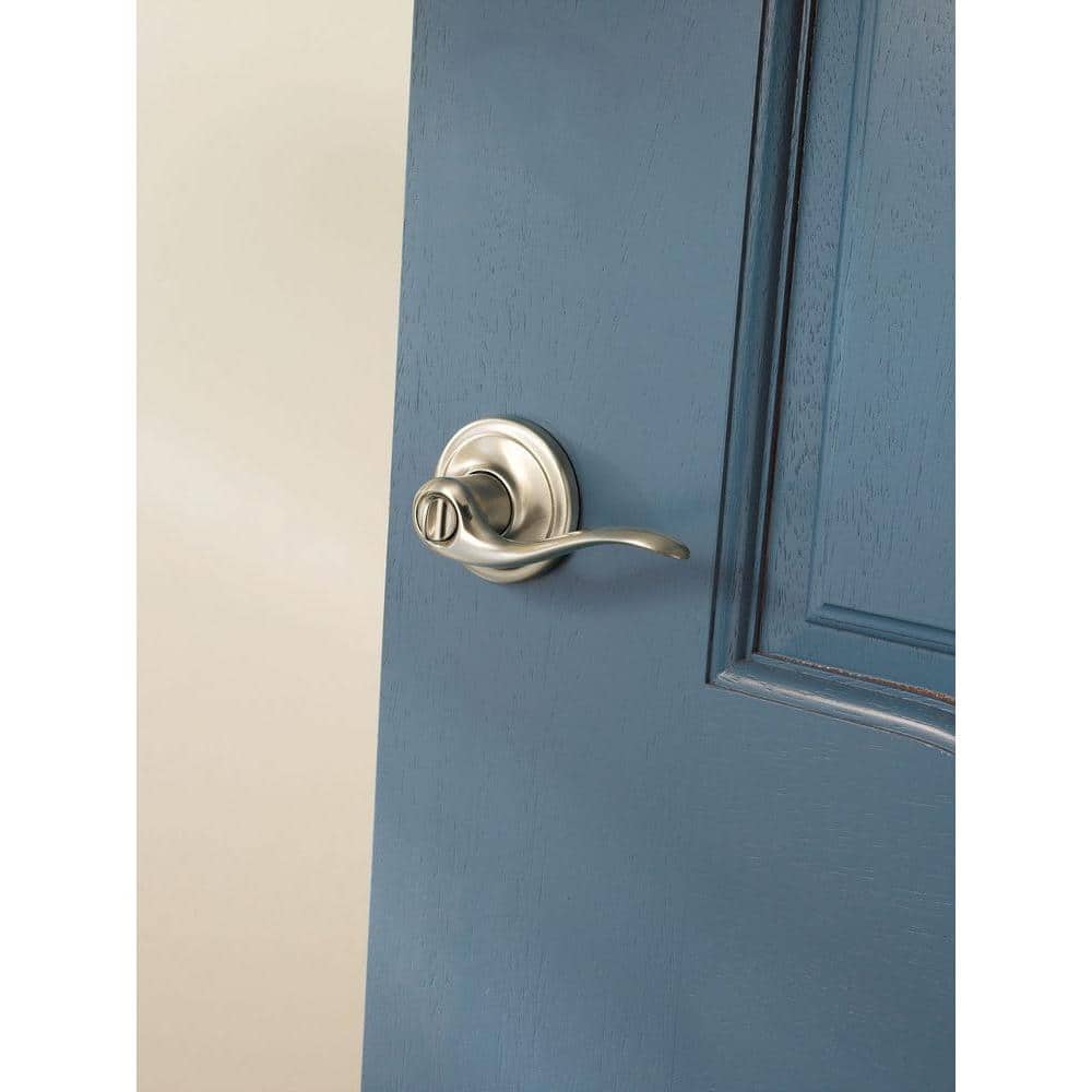 Kwikset Tustin Satin Nickel Privacy Bed/Bath Door Handle (4-Pack) with Lock