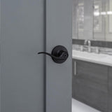 Kwikset Tustin Matte Black Privacy Bed/Bath Door Handle with Microban Antimicrobial Technology and Lock