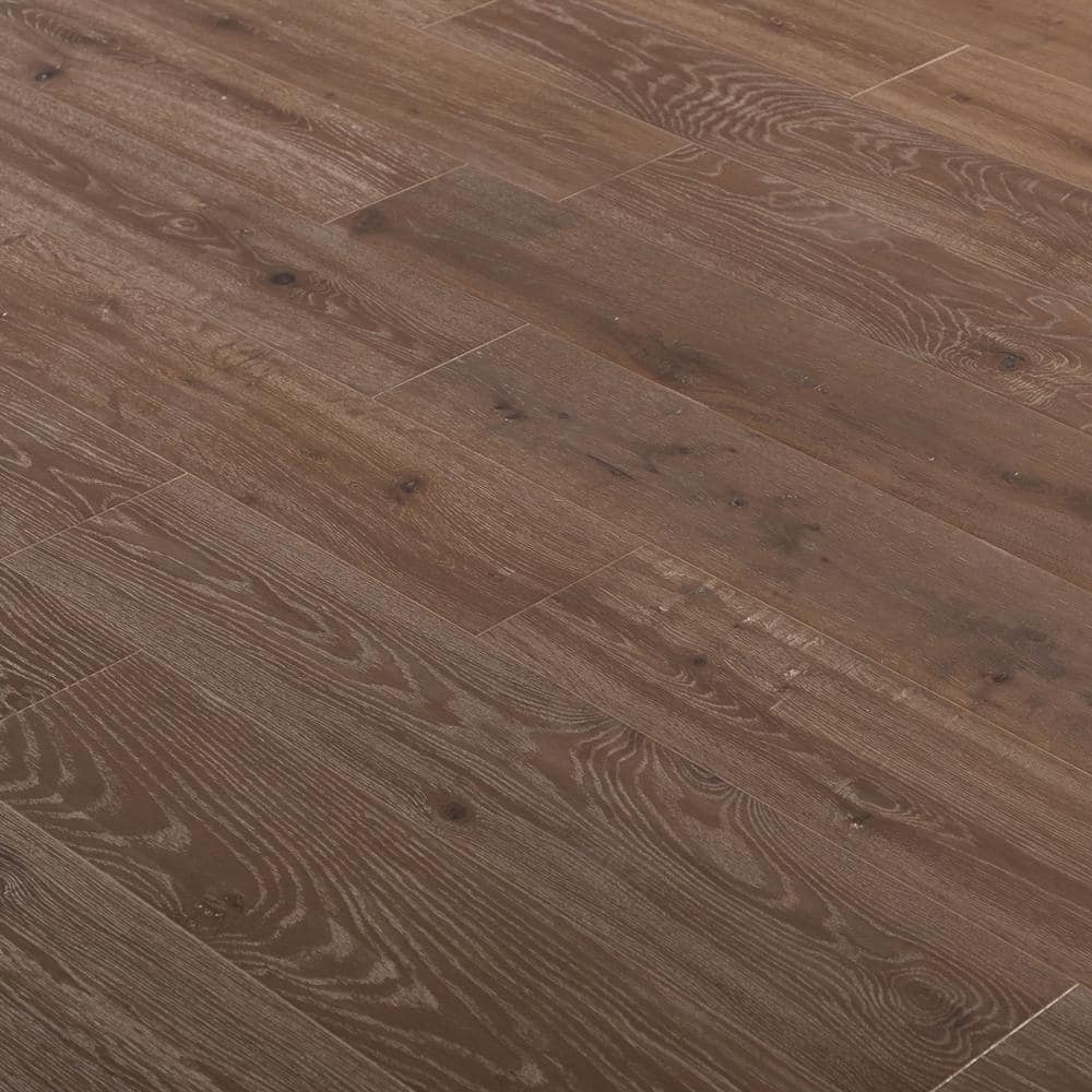 NATU Latte Brushed French Oak 3/8 in. T x 7.5 in. W Click Lock Wire Brushed Engineered Hardwood Flooring (19.4 sq.ft./case)
