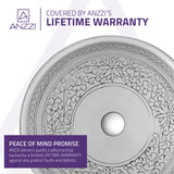 ANZZI Cadence Series 16.1 in. Round Bathroom Vessel Sink, Décor White, Tempered Deco-Glass