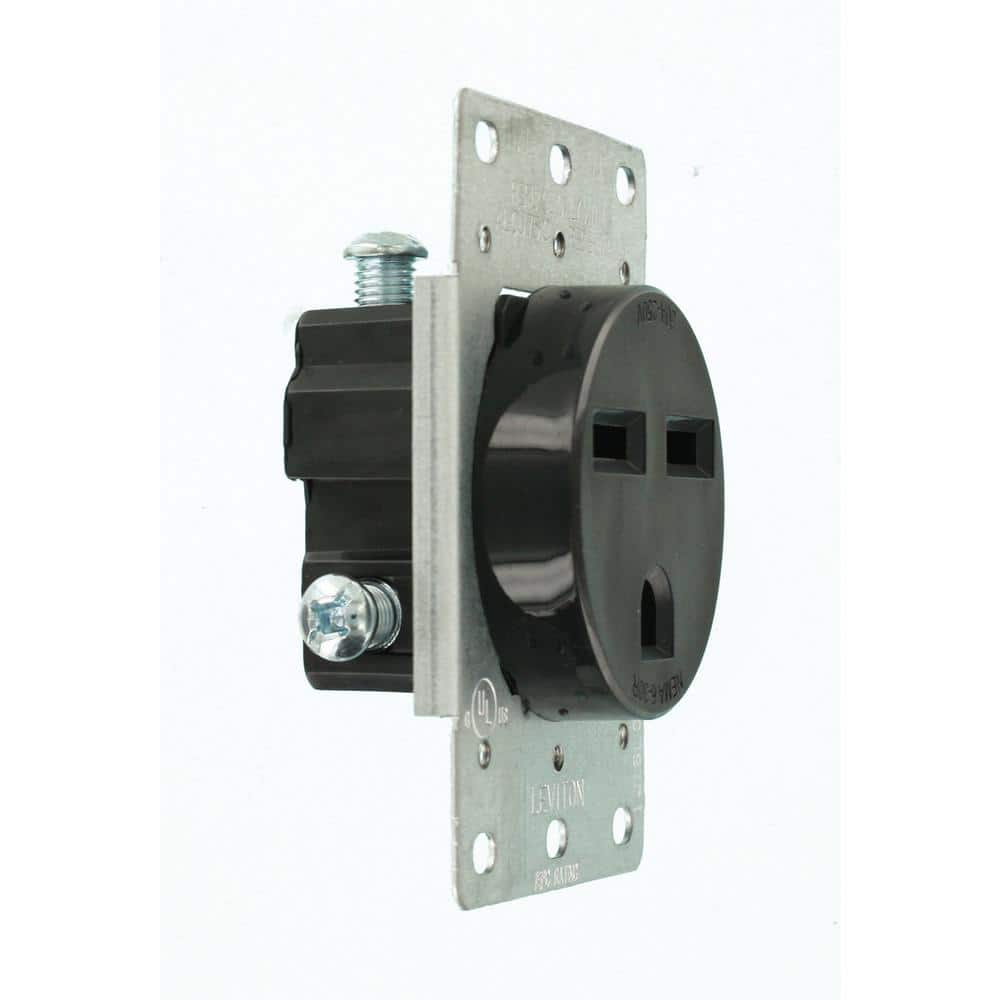 Leviton 30 Amp 2-Pole Flush Mount Shallow Single Outlet, Black (NEMA 6-50R)