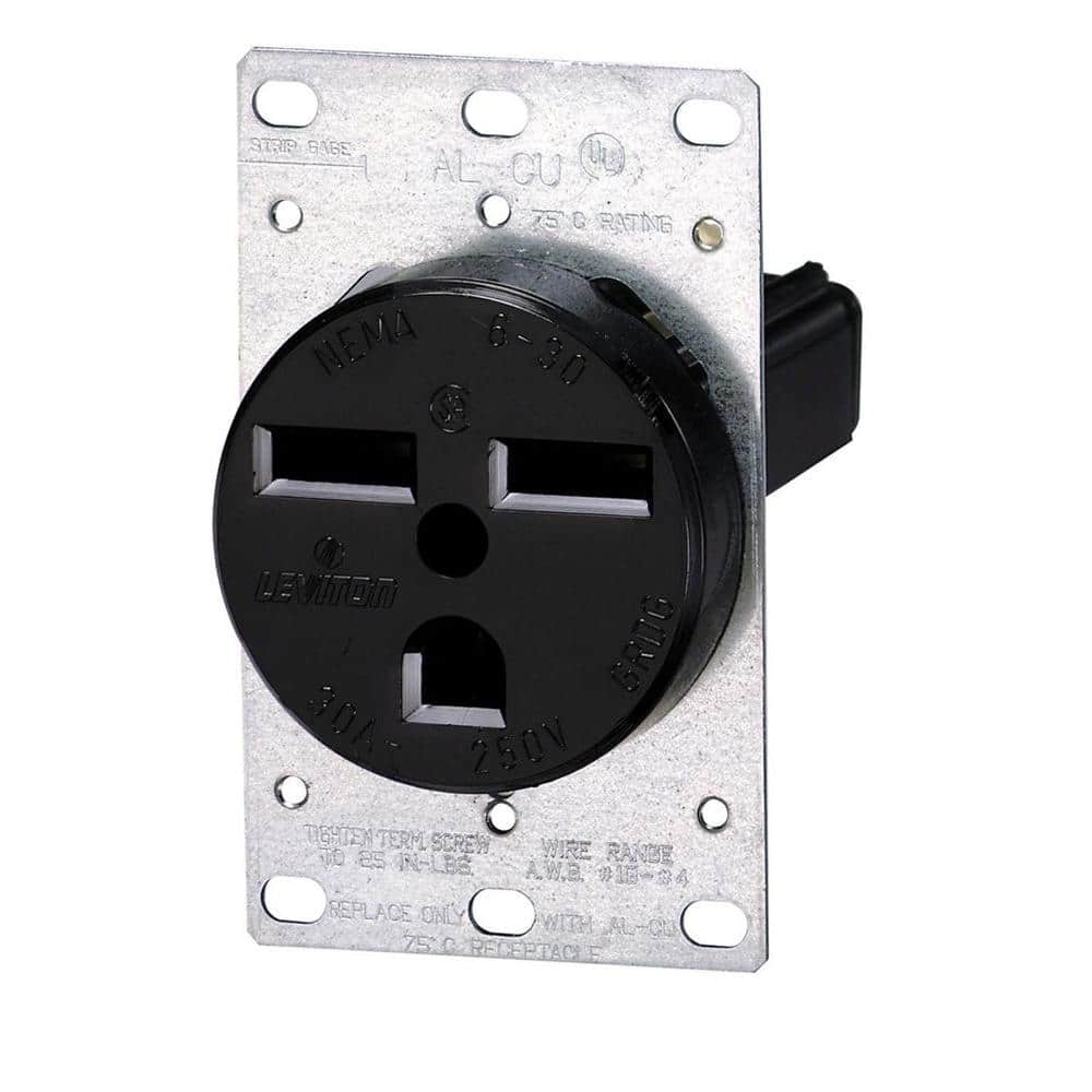 Leviton 30 Amp 2-Pole Flush Mount Shallow Single Outlet, Black (NEMA 6-50R)