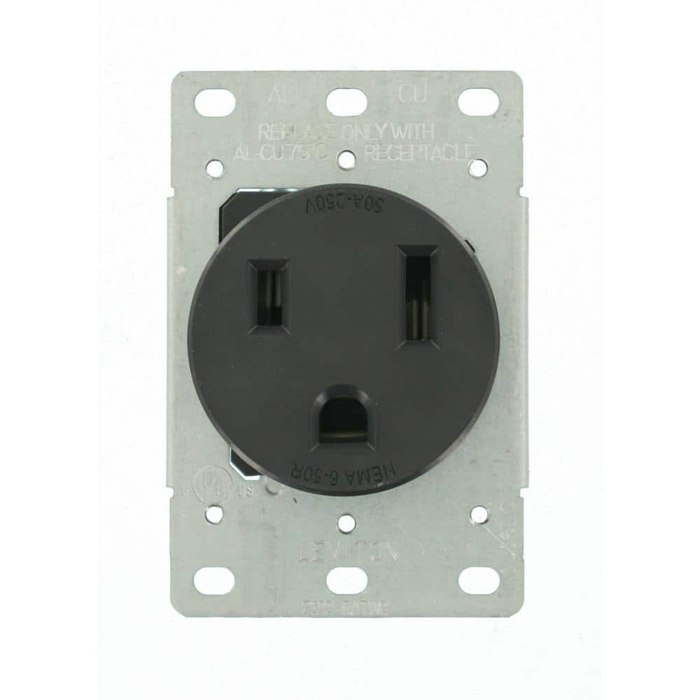 Leviton 50 Amp 2-Pole Flush Mount Shallow Single Outlet, Black (NEMA 6-50R)