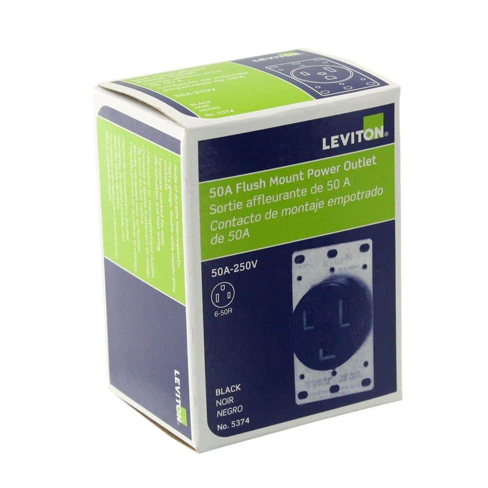 Leviton 50 Amp 2-Pole Flush Mount Shallow Single Outlet, Black (NEMA 6-50R)