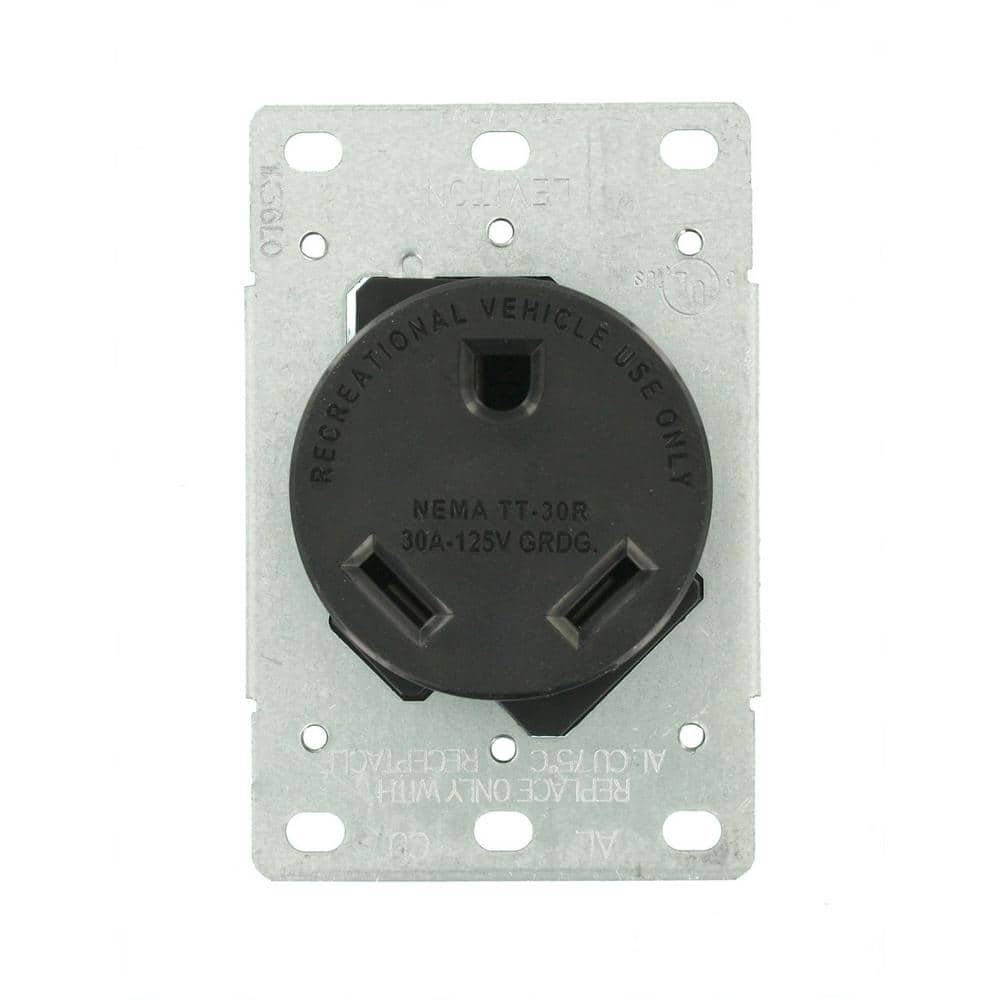 Leviton 30 Amp Flush Mount Shallow Single Outlet, Black (NEMA TT-30R)