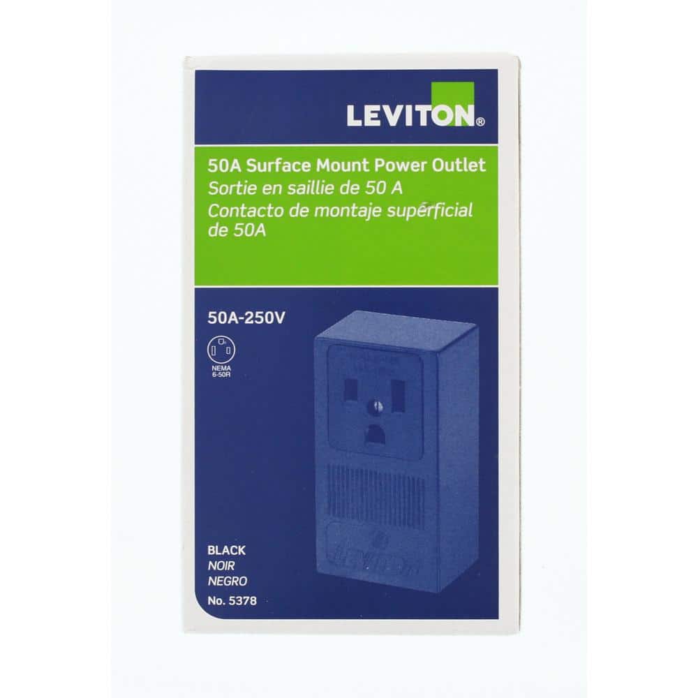 Leviton 50 Amp Double Pole Single Outlet, Black (Surface Mount, NEMA 6-50R)